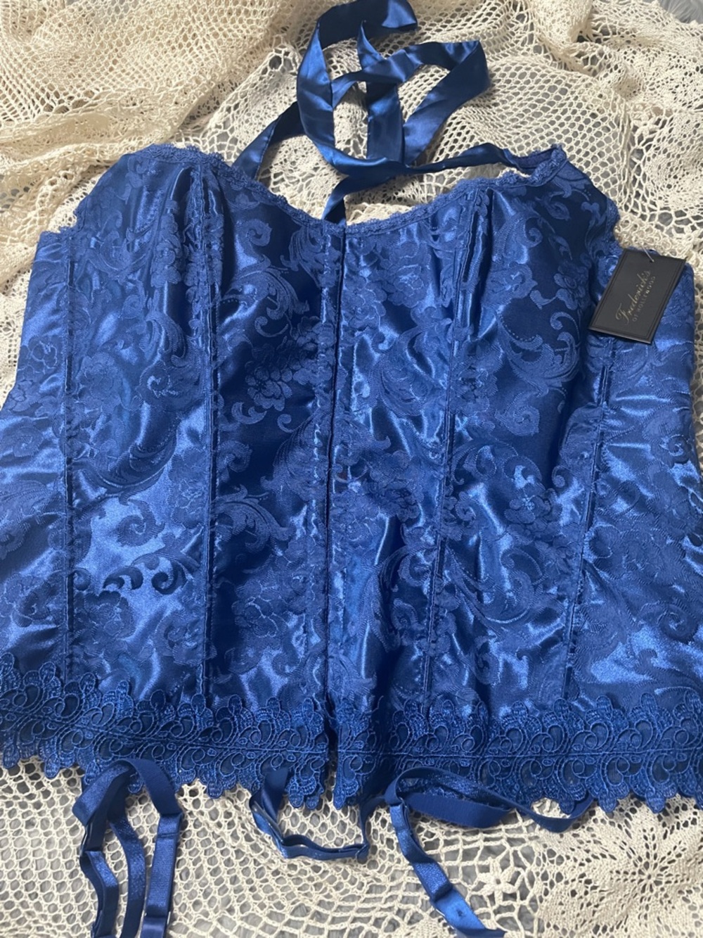 Frederick's of Hollywood Royal Blue Satin Brocade Corset Chemise